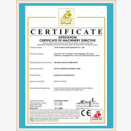 CE certification for busbar processing machine export